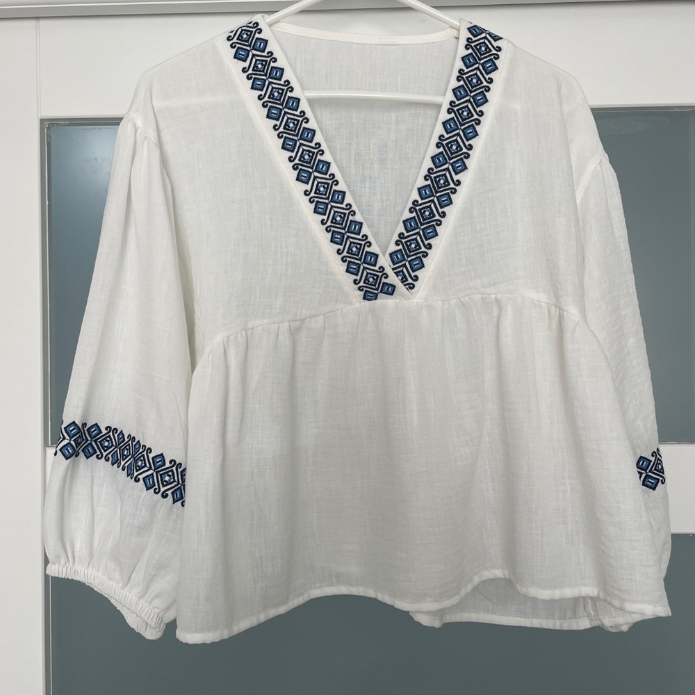 Embroidered Linen Top